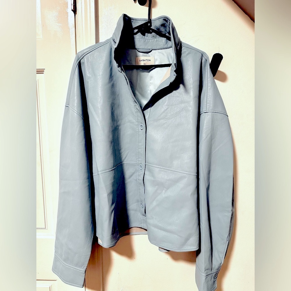 Babaton Women's Baby Blue Leather Jacket